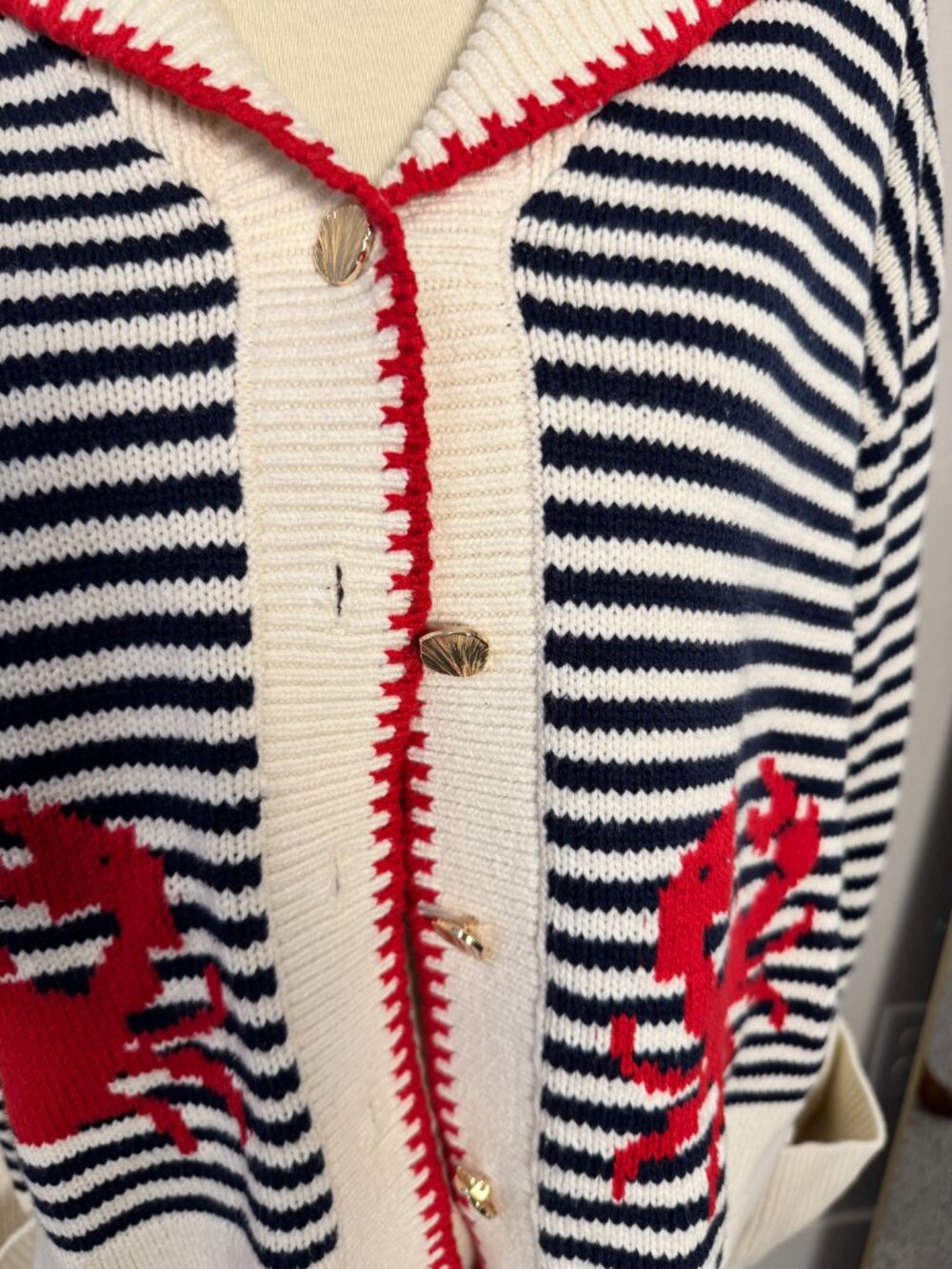Abercrombie Lobster Nautical Sailor Collar Cardigan Sweater Medium - Picture 2 of 6